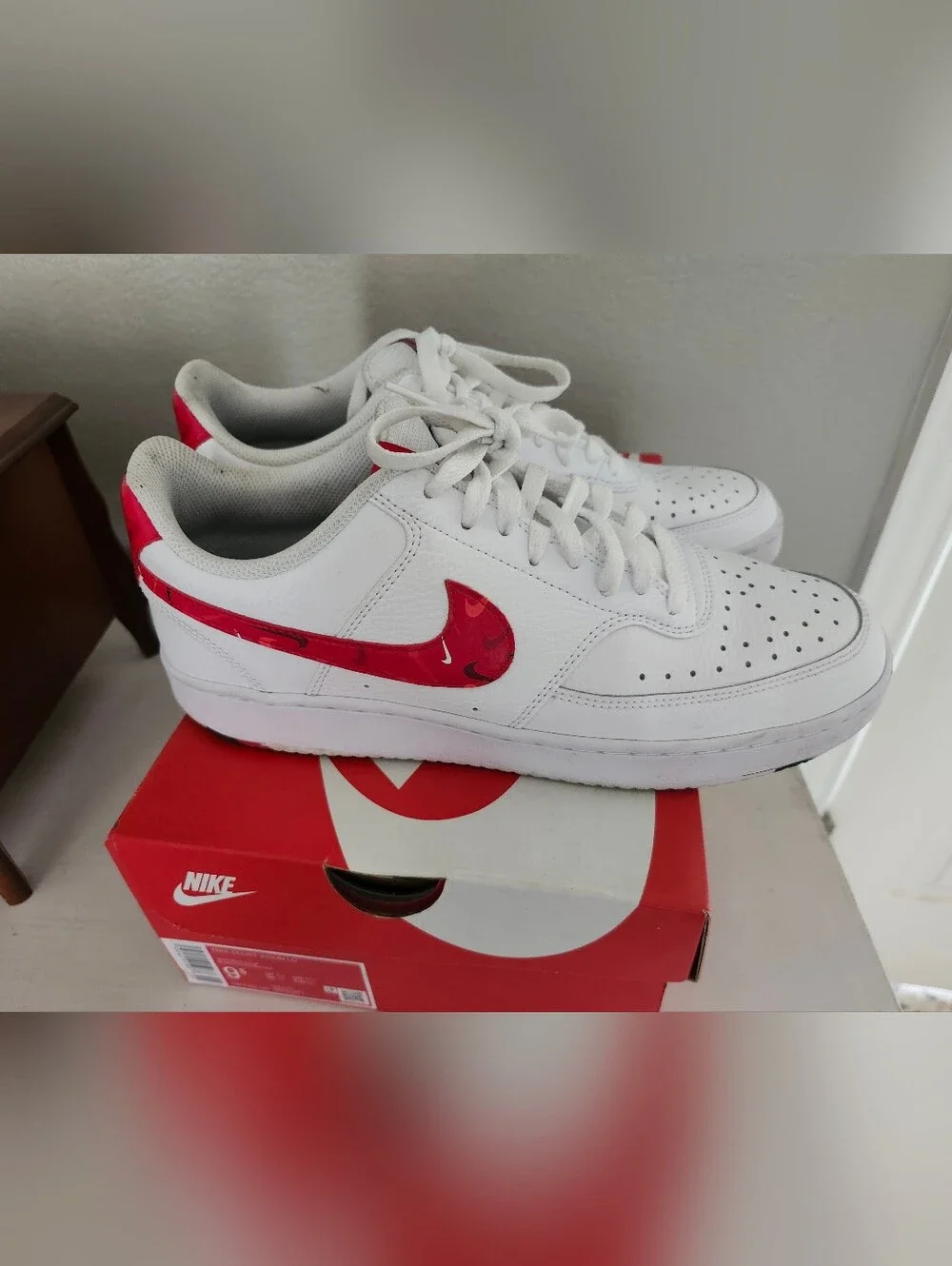 Nike White Court Vision Low with Red Swoosh